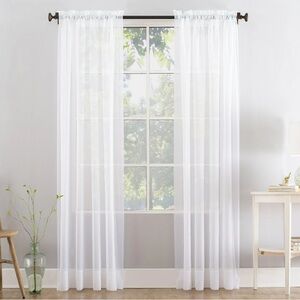 New! (2) Mainstays Sheer Rod Pocket Single Curtain Panels White 59"W x 84"L